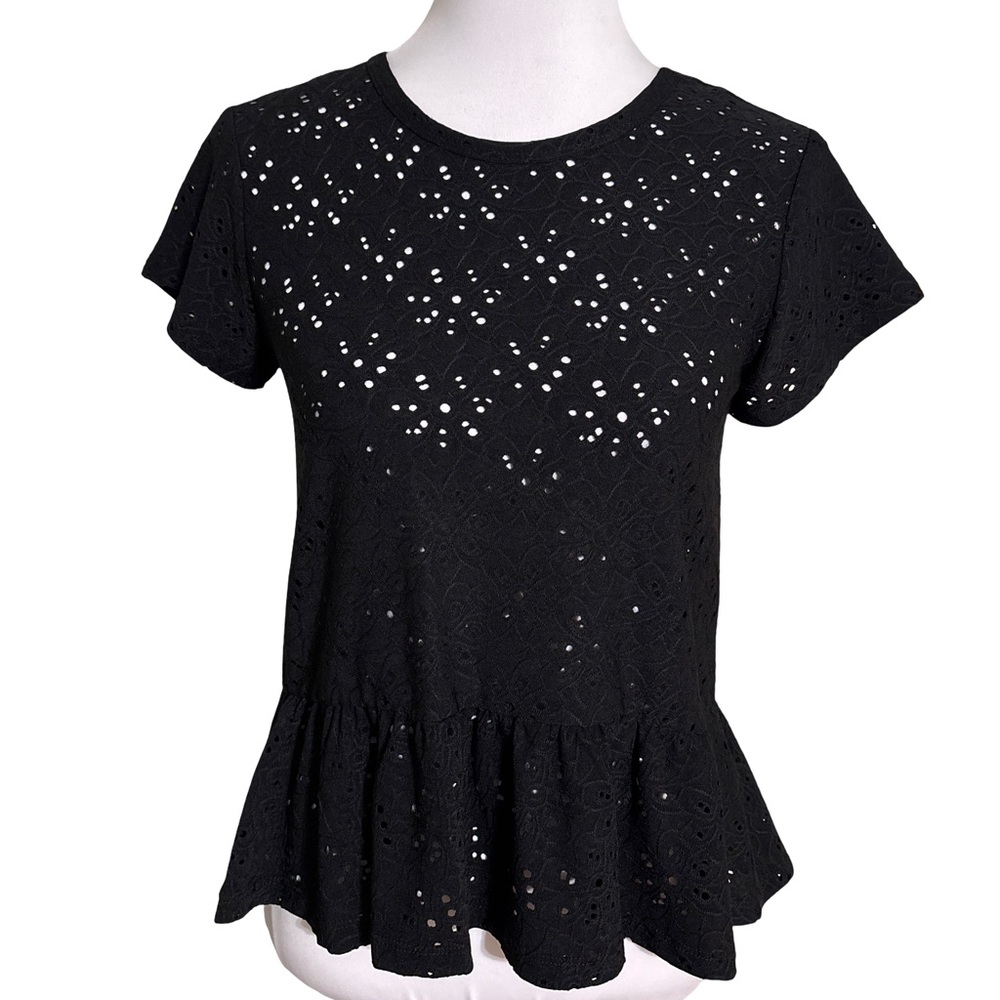 Nanette Lepore Black Eyelet Peplum Blouse